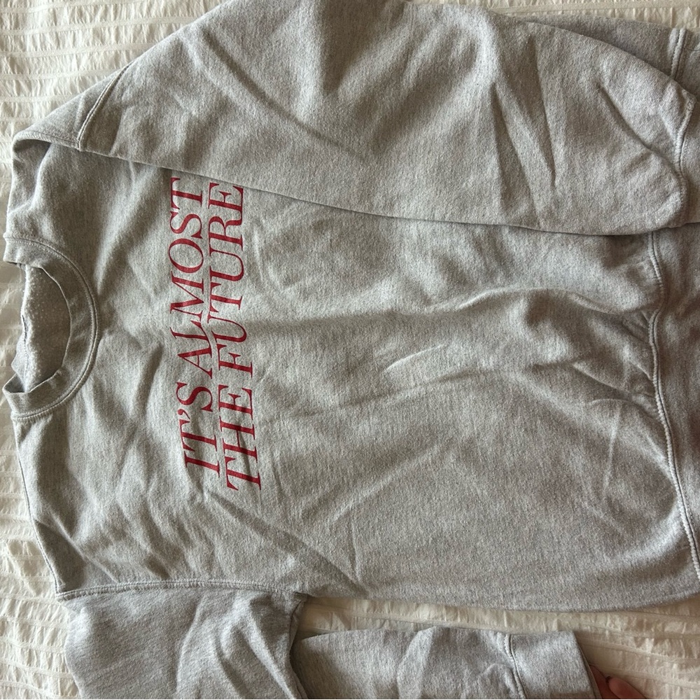 Gray Sweatshirt with Red Text